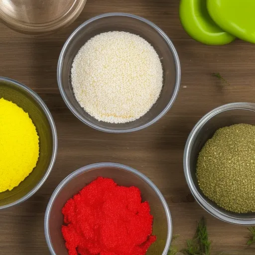 

Une image d'un bol de riz coloré et épicé, rempli de différentes épices et accompagné d'un assortiment de légumes frais. La photo