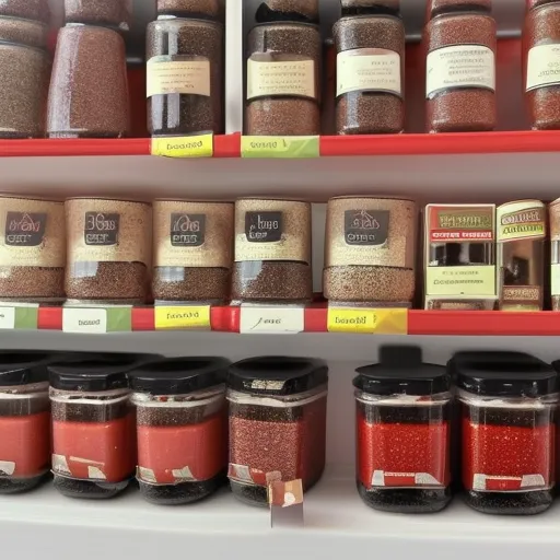 

Une photo d'un assortiment de bocaux remplis d'Ã©pices variÃ©es, y compris du poivre noir, du paprika, de la coriandre, du