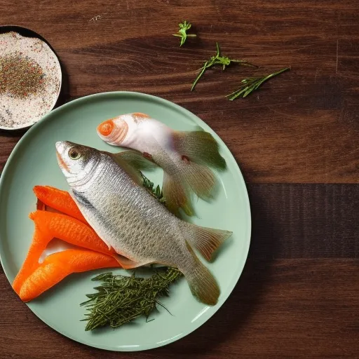 

Une photo d'un plat de poisson frais et savoureux, parsemé de fines herbes et d'épices variées, prêt à être servi.