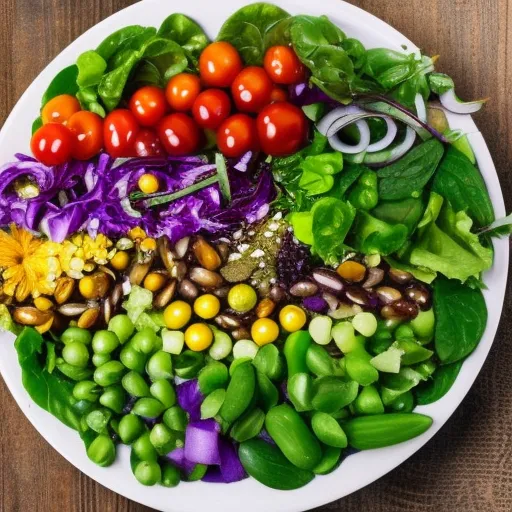 

Une photo d'une salade composée de légumes frais et colorés, parsemée de différentes épices et herbes aromatiques, telles que le thym, le rom